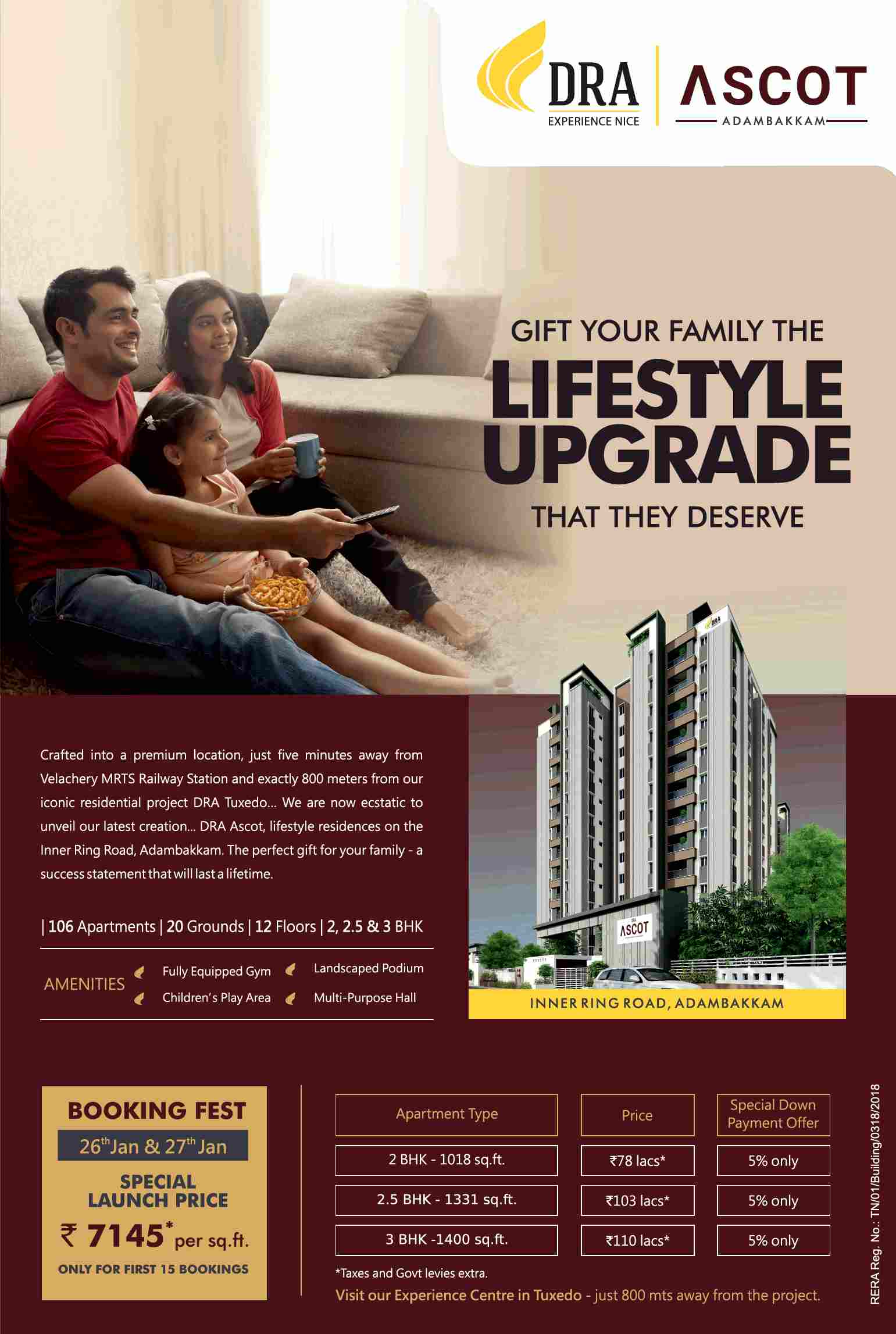 Grab special launch price of Rs 7145 per sqft at DRA Ascot in Chennai Update